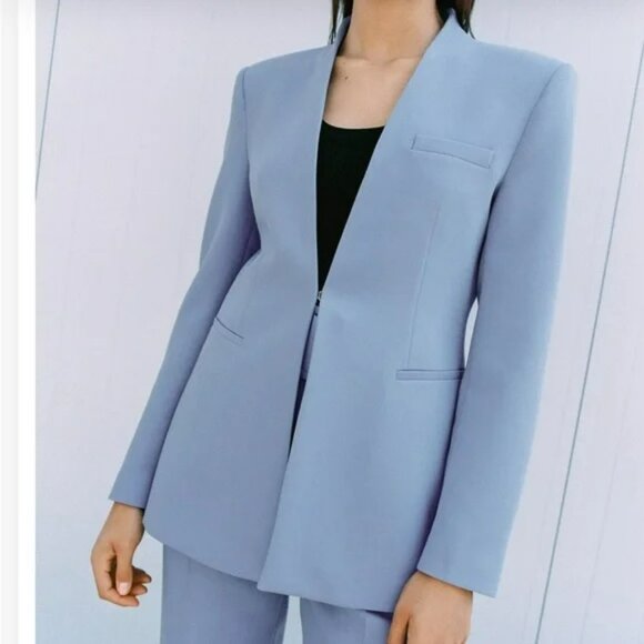 Zara Blazer Lappelless In Sky Blue.  SZ XS - Picture 1 of 4